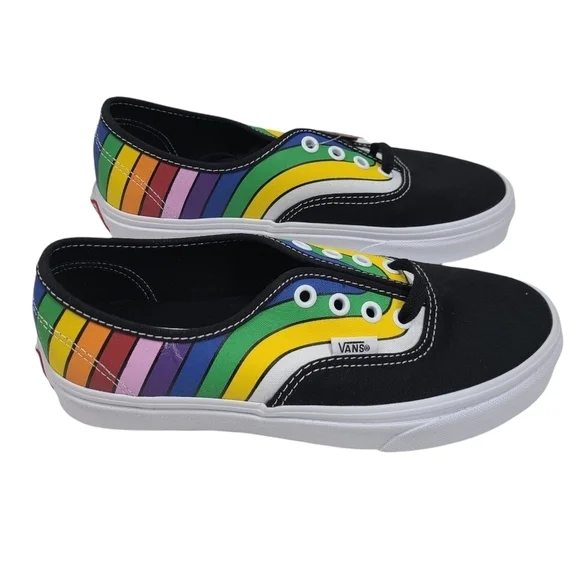 NEW VANS UNISEX Authentic Rainbow Black Refract Multicolor Skateboard Shoes‎ - Picture 3 of 6